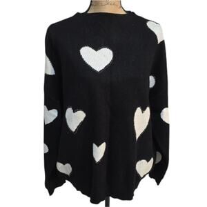 Antwelfth‎ Black and White Heart Polka Dot studded Sweater Heavyweigh Plus Sz 2X